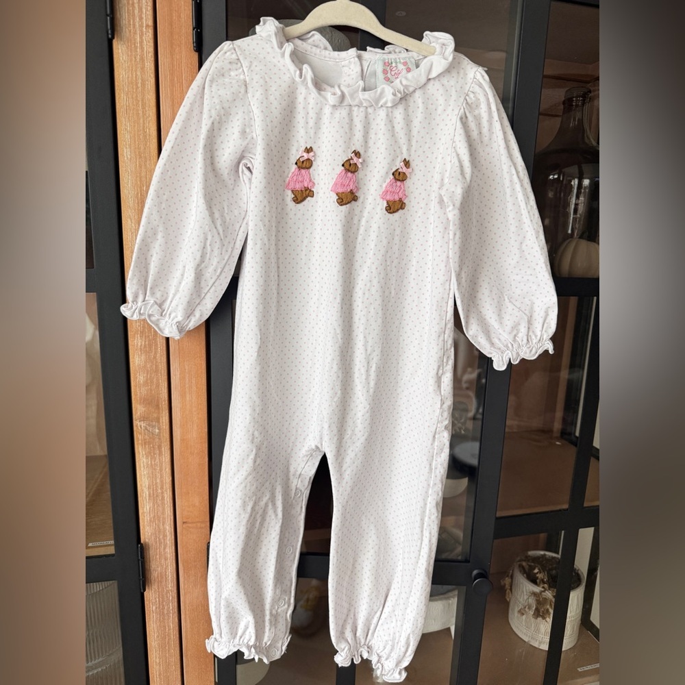 Cecil & Lou embroidered coverall bunny easter ruffles dots bows smock baby girl